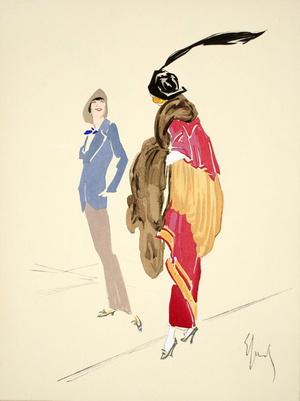 Design for day dress, 1912, plate 9, illustration from 'Robes et Femmes', pub. Dorbon-Ainé, Paris, 1913 (pochoir print)