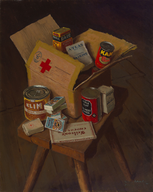 The Contents Of A Red Cross Parcel, 1944 (oil on linen)