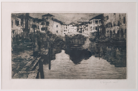 The Fish Market Canal in Chioggia (etching on white paper)