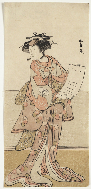 The Actor Onoe Tamizo I Holding a Letter, late 1770's (woodblock print)