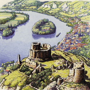 Chateau Gaillard, also known as the New Castle of the Rock (gouache on paper)