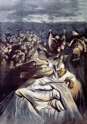 Agony of Franz Joseph 1st, emperor of Austria november 21, 1916, illustration from "Le Petit Journal" december 10, 1916