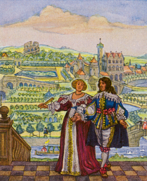 Lustwandler Im Schlossgarten / Wanderer in the Palace Garden (colour litho)