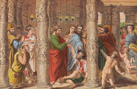 Peter and John healing the Impotent Man (colour litho)