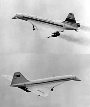 Commercial supersonic planes, 1973 : Concorde 001 (top, French-english) and Tupolev 144 (bottom, russian)