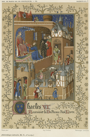 Charles VI receiving the dedication of a book (chromolitho)