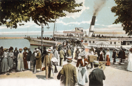 Evian-les-Bains (France): steam boat on Lake Geneva, Postcard, c. 1902