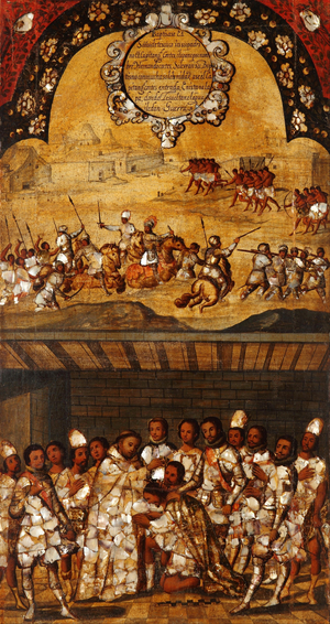 The Conquest of Mexico, Panel XIX, c.1696-1715 (paint on wood)
