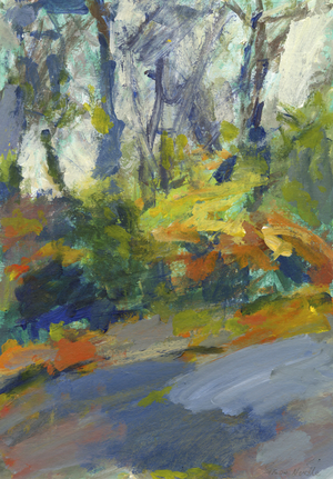 Road with trees and bushes, 2023 (acrylic on paper)