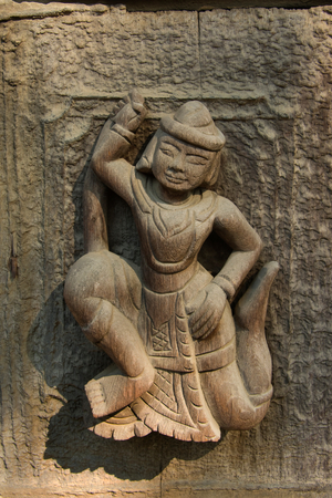 Carving, detail, Shwe Nandaw Kyaung Teak Pagoda, Mandalay, Mandalay Region, Myanmar (photo)