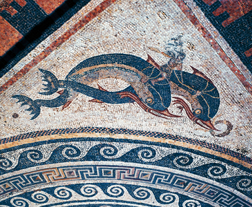 Two dolphins. Mosaic from the House of Dolphins
