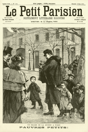 A policeman rescuing neglected children in Paris (engraving)