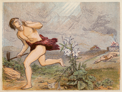 Cain's murder of Abel (colour litho)