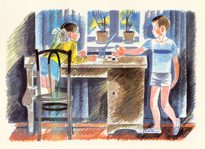 Illustration from 'Blue Leaves' by Valentina Oseeva, 1947 (litho)