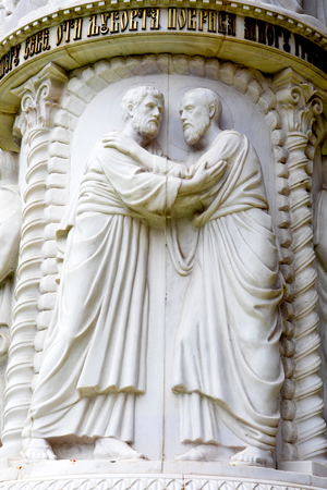 Detail of a sculpted column in Skopje, Republic of Macedonia. (photo)
