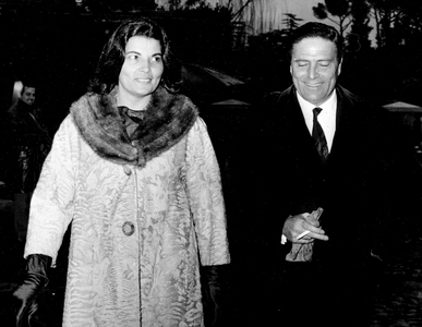 Raf Vallone and Elena Varzi, Rome Airport, Italy, 1960s (b/w photo)