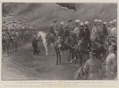 The German Emperor reviewing his British Regiment, the 1st Royal Dragoons, at Shorncliffe, 8 November, the March Past (litho)