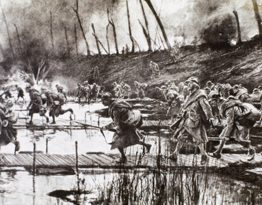 First World War. French army crossing the river Isere. France.