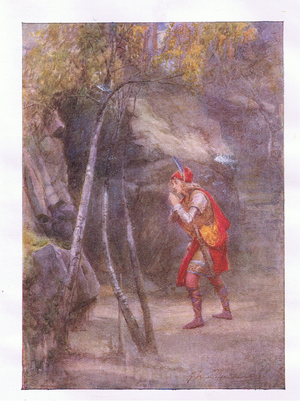"No! who's here? If anything that's civil speak" (Cymbeline), from The Complete Works of Shakespeare published by George Harrap & Co Ltd, 1920's (colour litho)