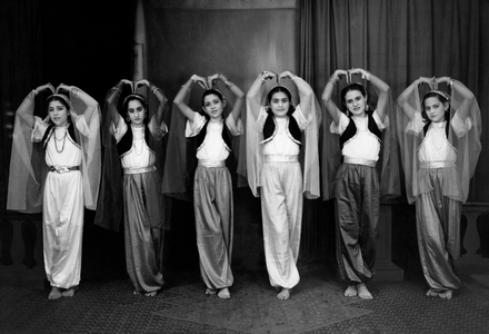 Asia, India, Goa, Portrait of Young Indian Girls Dancing, 1950 (b/w photo)