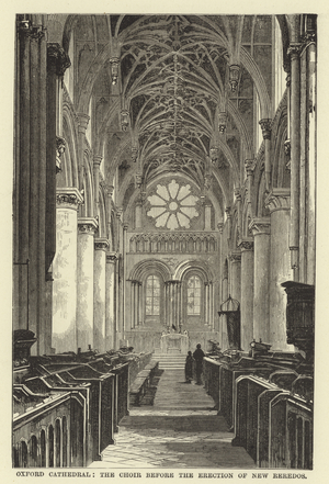 Oxford Cathedral, the choir before the erection of new reredos (engraving)