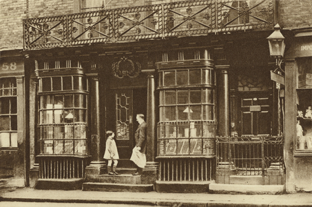 Shop front in Artillery Lane, of a type once common in the City of London (b/w photo)
