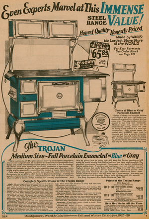 Page from Montgomery Ward catalogue, Fall and Winter 1927-28 (colour litho)