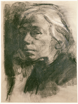 Kaethe Kollwitz, self-portrait (charcoal on paper)