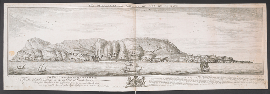 A view of Gibraltar from the West, with British sailing ships in the foreground