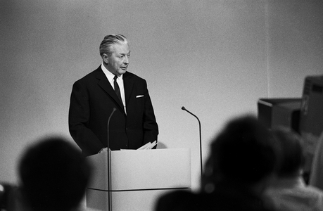 German chancellor Kurt Georg Kiesinger, delivering a speech during a visit at Hamburg, Germany around 1967
