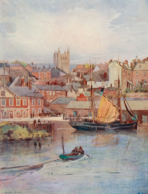 The Quay, Exeter, with the Cathedral Towers (colour litho)