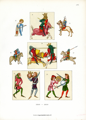 Medieval Combat Scenes, 1300-1350 (chromolitho)