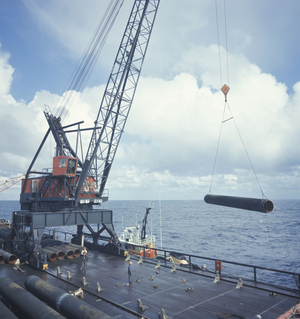 North Sea, 19740926: Laying the gas pipeline from Ekofisk to the Emden in Germany. …, 1974 (photo)