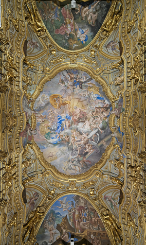 Oval of the vault of the Golden Gallery representing the Council of the Gods with Venus, mother of Aeneas, before Jupiter, 1734-44 (fresco)