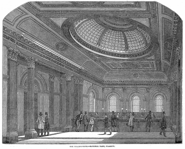 Telling Room, National Bank of Scotland, Glasgow. Wood engraving c1860.