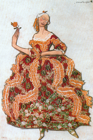 Constanza, costume sketch for the ballet after CarloGoldoni's comedy " Les femmes de bonne humeur " (watercolour on paper)