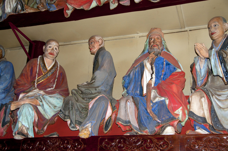 China: Some of sculptor Li Guangxiu's unusual arhat statues, Qiongzhu Si (Bamboo Temple), northwest of Kunming