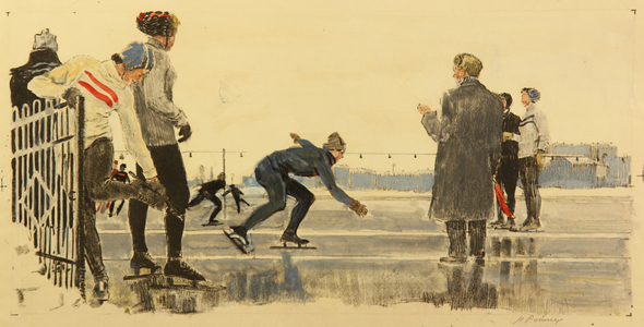 Speed Skaters, 1962 (litho & gouache on paper)