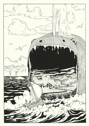 Lucian's A True History: The Ship Swallowed by the Whale (engraving)