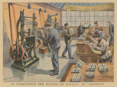 The printing of banknotes (colour litho)