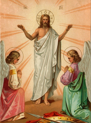 Jesus with angels, 1900s (colour litho)