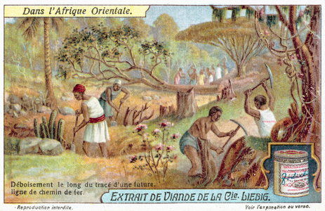 Clearing the route for a railway line (chromolitho)