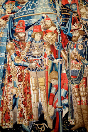 Detail from a tapestry depicting scenes from the Trojan War.