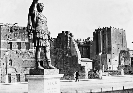 Statue of Nerva and Torre de' Conti in Rome, 1934 (b/w photo)