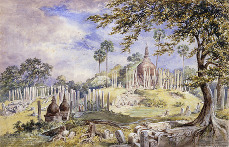 The Thuparama Dagoba at Anuradhapura, Sri Lanka, 1873 (pencil, pen, ink, w/c)