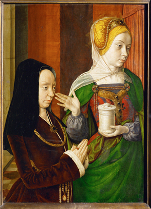 Madeleine de Bourgogne, dame de Laage, presented by Saint Magdalen …