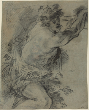 Bacchus (black chalk with gray wash on blue paper)