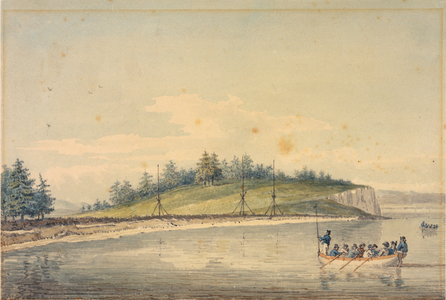 Remarkable supported poles, in Port Townsend, Gulf of Georgia, 1798 (watercolour)