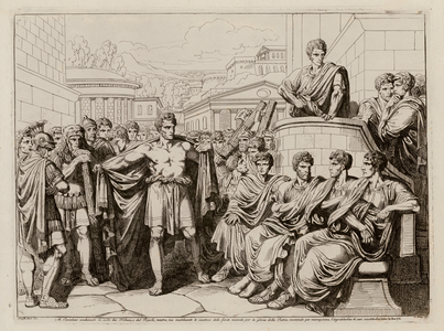 Coriolanus exiled from Rome (etching)