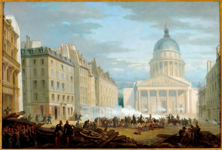 Prise du Panthéon, vue de la rue Soufflot, le 24 juin 1848, en 1849 (oil on canvas)